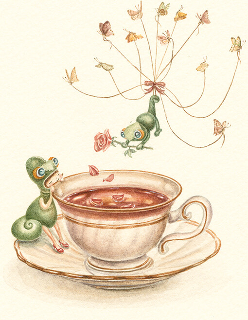 ティーカップと姉弟のイラスト